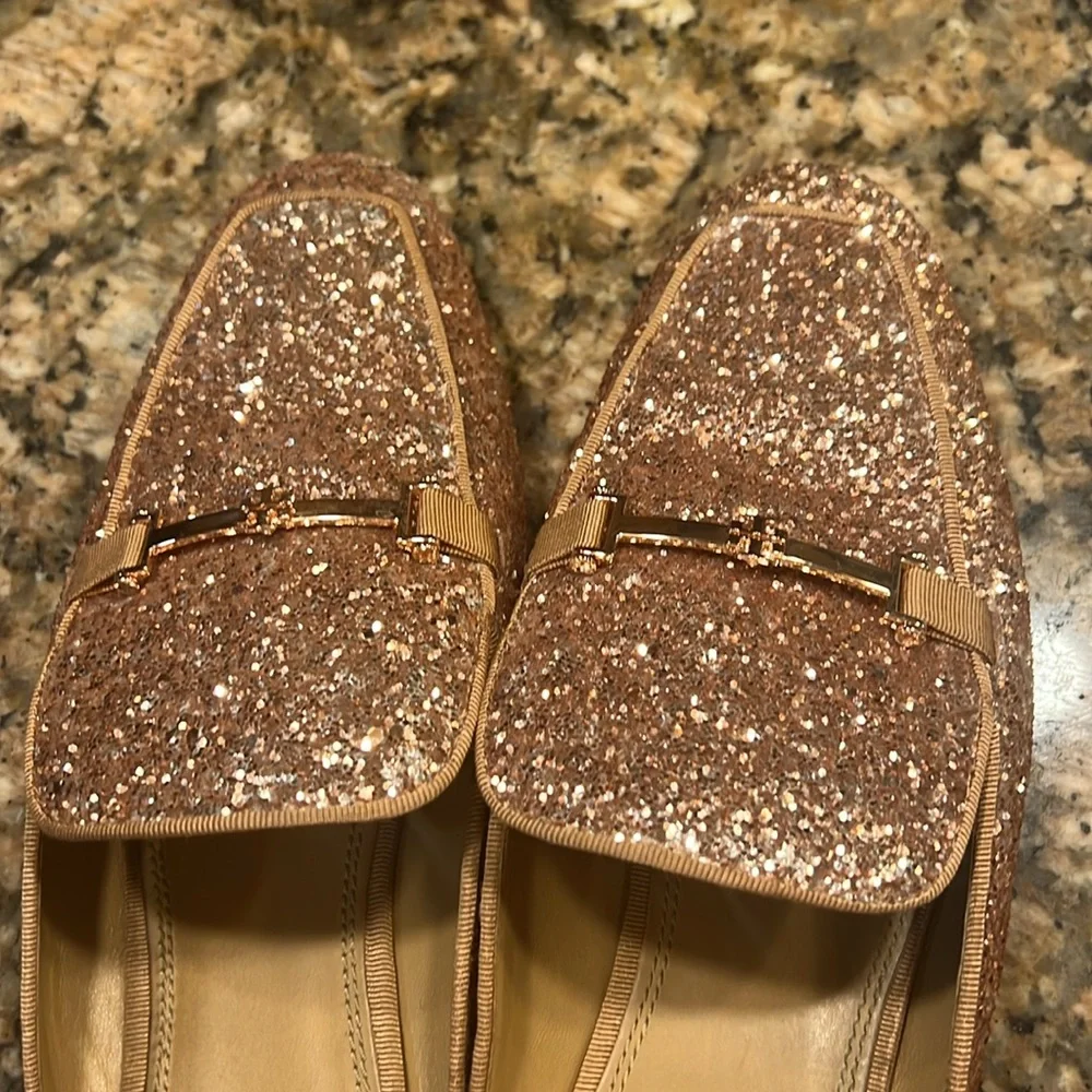 Tory Burch Amelia backless Glitter Mule Size 10M rose gold slide on shoe - Picture 12 of 13